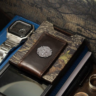 Maltese Cross Magnetic Leather Wallet | Slim Front Pocket Card Holder | Minimalist Clip Wallet