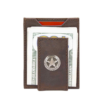Texas Star Magnetic Leather Wallet | Slim Front Pocket Card Holder | Minimalist Clip Wallet