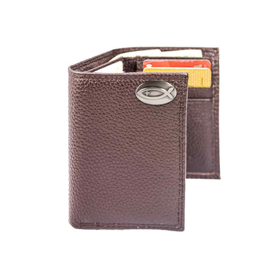 Jesus Fish Leather Trifold Wallet for Men | Full Grain Leather Wallet | Gift for Him