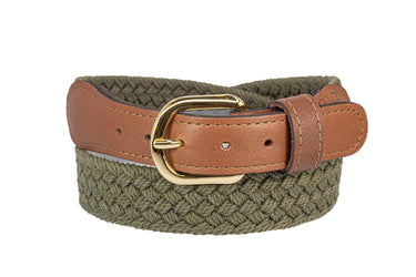 Mens Braided Cotton Belt | Woven Belt with Leather Tabs | Solid Brass Buckle