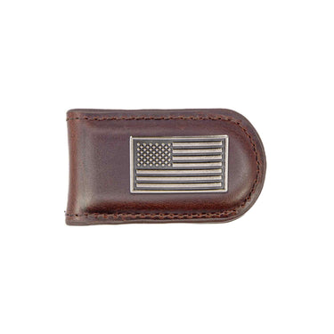 American Flag Leather Magnetic Money Clip Wallet - Slim Front Pocket Silver Emblem - 6 Colors