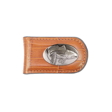 Redfish Leather Magnetic Money Clip Wallet - Slim Front Pocket Silver Emblem - 6 Colors