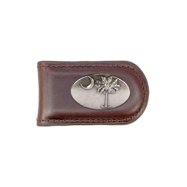 South Carolina Palmetto Leather Magnetic Money Clip Wallet - Slim Front Pocket Silver Emblem - 6 Colors