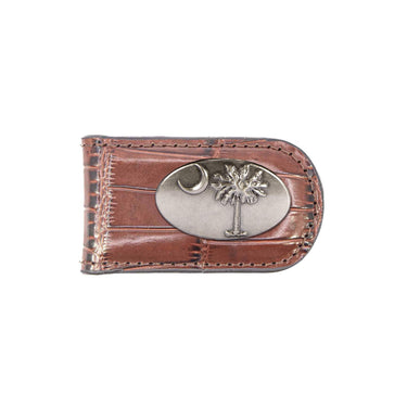 South Carolina Palmetto Leather Magnetic Money Clip Wallet - Slim Front Pocket Silver Emblem - 6 Colors