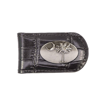 South Carolina Palmetto Leather Magnetic Money Clip Wallet - Slim Front Pocket Silver Emblem - 6 Colors