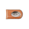 Jesus Fish Leather Magnetic Money Clip Wallet - Slim Front Pocket Silver Emblem - 6 Colors