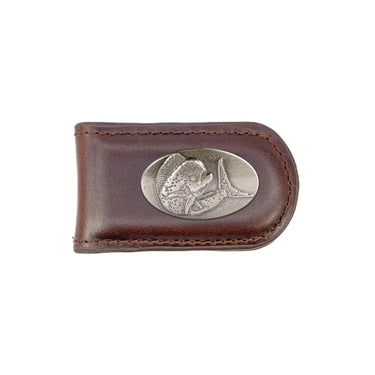 Dolphin Mahi Leather Magnetic Money Clip Wallet - Slim Front Pocket Silver Emblem - 6 Colors
