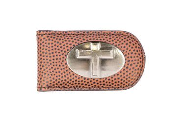 Christian Cross Leather Magnetic Money Clip Wallet - Slim Front Pocket Silver Emblem - 6 Colors