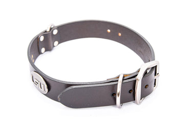 LSU TIgers Brown Leather Dog Collar - Antique Silver Logo