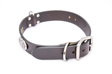 Oklahoma State Cowboys Brown Leather Dog Collar - Antique Silver Logo