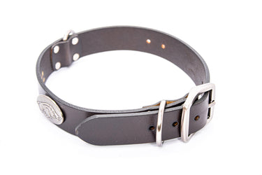 Arkansas Razorbacks Brown Leather Dog Collar - Antique Silver Logo