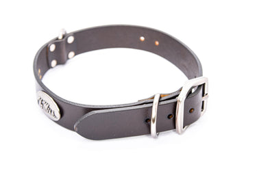 Ole Miss Rebels Brown Leather Dog Collar - Antique Silver Logo