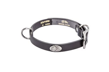 Dolphin Mahi Brown Leather Dog Collar - Antique Silver Logo