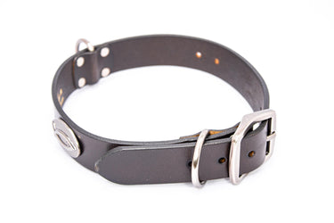 Jesus Fish Brown Leather Dog Collar - Antique Silver Logo
