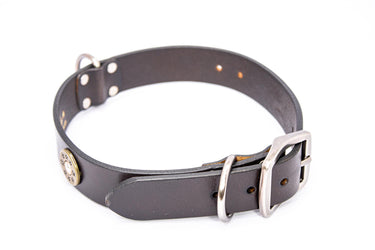 Shotshell Brown Leather Dog Collar - Antique Silver Logo