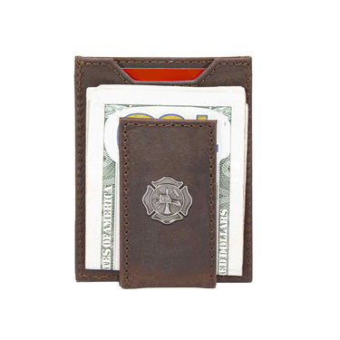 Maltese Cross Magnetic Leather Wallet | Slim Front Pocket Card Holder | Minimalist Clip Wallet