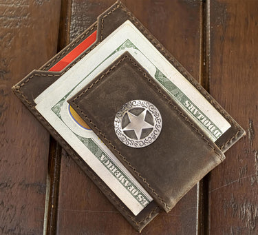 Texas Star Magnetic Leather Wallet | Slim Front Pocket Card Holder | Minimalist Clip Wallet
