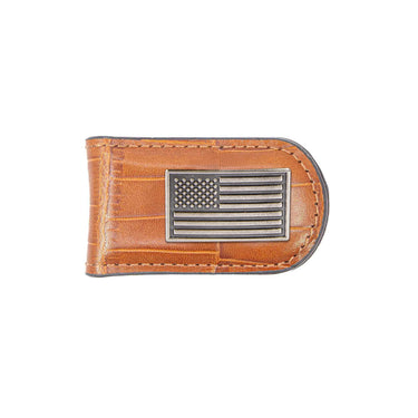 American Flag Leather Magnetic Money Clip Wallet - Slim Front Pocket Silver Emblem - 6 Colors