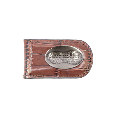 Peanut Leather Magnetic Money Clip Wallet - Slim Front Pocket Silver Emblem - 6 Colors