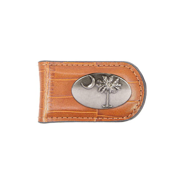 South Carolina Palmetto Leather Magnetic Money Clip Wallet - Slim Front Pocket Silver Emblem - 6 Colors