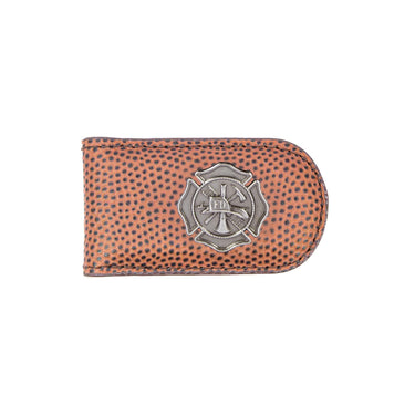 Maltese Cross Leather Magnetic Money Clip Wallet - Slim Front Pocket Silver Emblem - 6 Colors