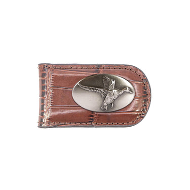 Mallard Leather Magnetic Money Clip Wallet - Slim Front Pocket Silver Emblem - 6 Colors