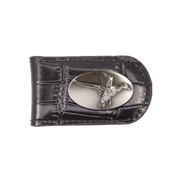 Mallard Leather Magnetic Money Clip Wallet - Slim Front Pocket Silver Emblem - 6 Colors