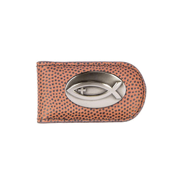 Jesus Fish Leather Magnetic Money Clip Wallet - Slim Front Pocket Silver Emblem - 6 Colors