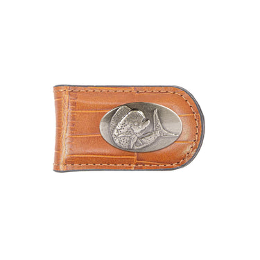 Dolphin Mahi Leather Magnetic Money Clip Wallet - Slim Front Pocket Silver Emblem - 6 Colors