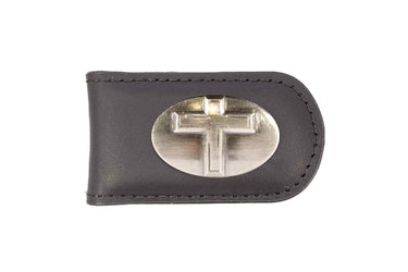 Christian Cross Leather Magnetic Money Clip Wallet - Slim Front Pocket Silver Emblem - 6 Colors