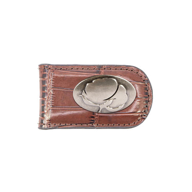 Cotton Boll Leather Magnetic Money Clip Wallet - Slim Front Pocket Silver Emblem - 6 Colors