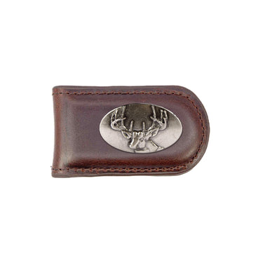 Buck Leather Magnetic Money Clip Wallet - Slim Front Pocket Silver Emblem - 6 Colors