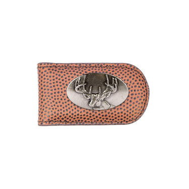 Buck Leather Magnetic Money Clip Wallet - Slim Front Pocket Silver Emblem - 6 Colors