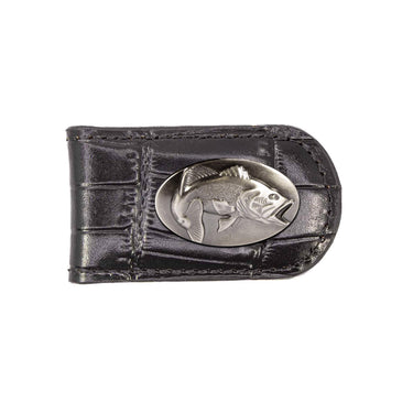 Bass Leather Magnetic Money Clip Wallet - Slim Front Pocket Silver Emblem - 6 Colors