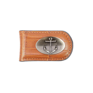 Anchor Leather Magnetic Money Clip Wallet - Slim Front Pocket Silver Emblem - 6 Colors