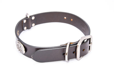 Ohio State Buckeyes Brown Leather Dog Collar - Antique Silver Logo