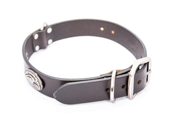 Southern Miss Eagles Brown Leather Dog Collar - Antique Silver Logo