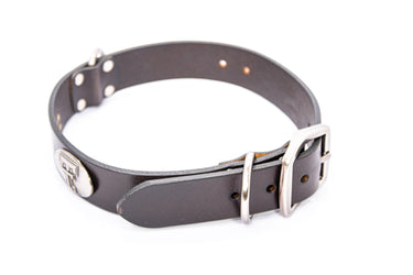 Texas Tech Red Raiders Brown Leather Dog Collar - Antique Silver Logo