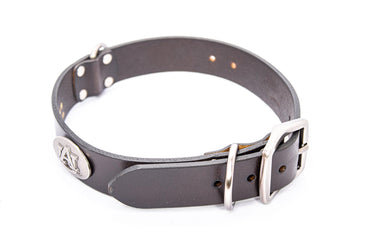Auburn Tigers Brown Leather Dog Collar - Antique Silver Logo