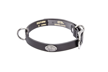 Bass Brown Leather Dog Collar - Antique Silver Logo