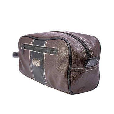 Cotton Boll Men’s Brown Pebble PU Toiletry Bag – Water-Resistant Durable Compact Design for Travel.