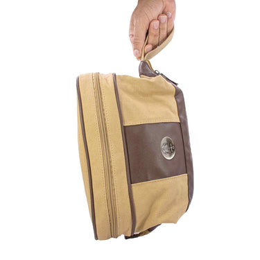 Anchor Men’s Khaki Waxed Canvas Toiletry Dopp Bag with Silver Logo