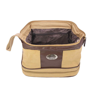 Anchor Men’s Khaki Waxed Canvas Toiletry Dopp Bag with Silver Logo