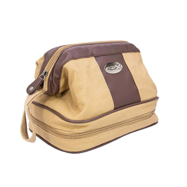 Jesus Fish Men’s Khaki Waxed Canvas Toiletry Dopp Bag with Silver Logo
