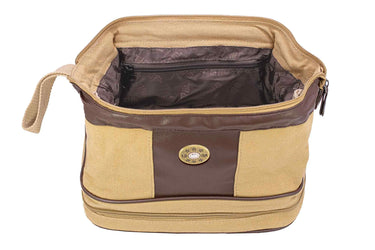Shotshell Men’s Khaki Waxed Canvas Toiletry Dopp Bag with Silver Logo