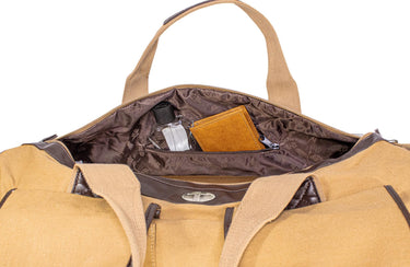 Christian Cross Men’s Khaki Waxed Canvas Weekender Duffel Bag, Water-Resistant Overnight Travel Bag