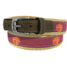 Clemson Tigers Preppy Pinstripe Ribbon Belt with Khaki Webbing and Brown Leather Tabs