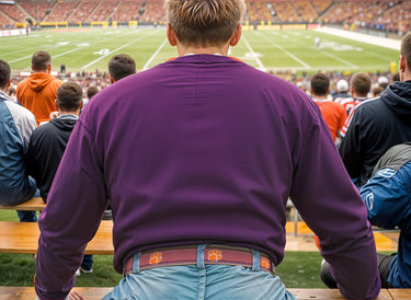 Clemson Tigers Preppy Pinstripe Ribbon Belt with Khaki Webbing and Brown Leather Tabs