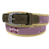 Mississippi State Bulldogs Preppy Pinstripe Ribbon Belt with Khaki Webbing and Brown Leather Tabs