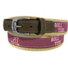 Alabama Crimson Tide Preppy Pinstripe Ribbon Belt with Khaki Webbing and Brown Leather Tabs
